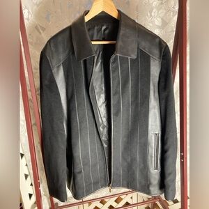 Vintage The Jiang Crocodile Garments Co LTD black leather & wool jacket sz L/XL
